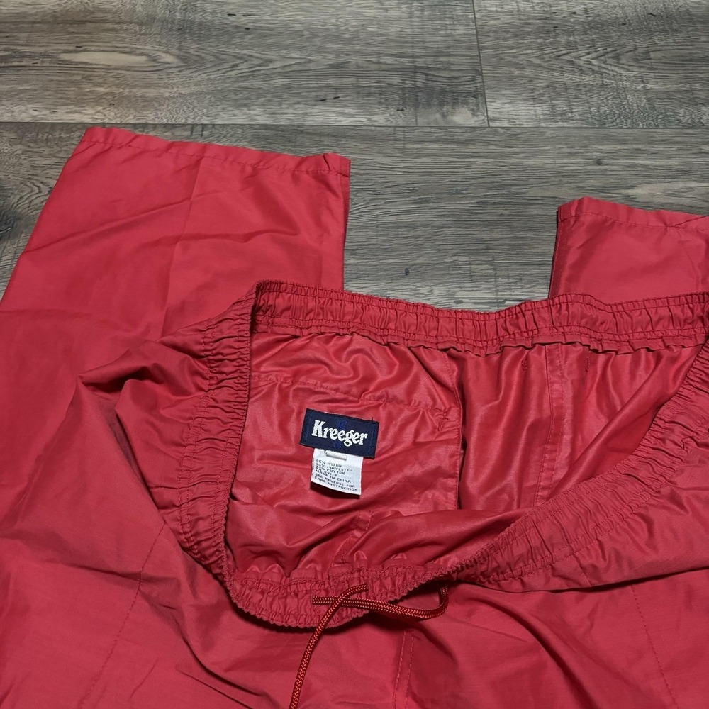 Kreeger Vintage Pants Mens XL Red Woven Track Elastic Waist Lightweight Warm Up‎